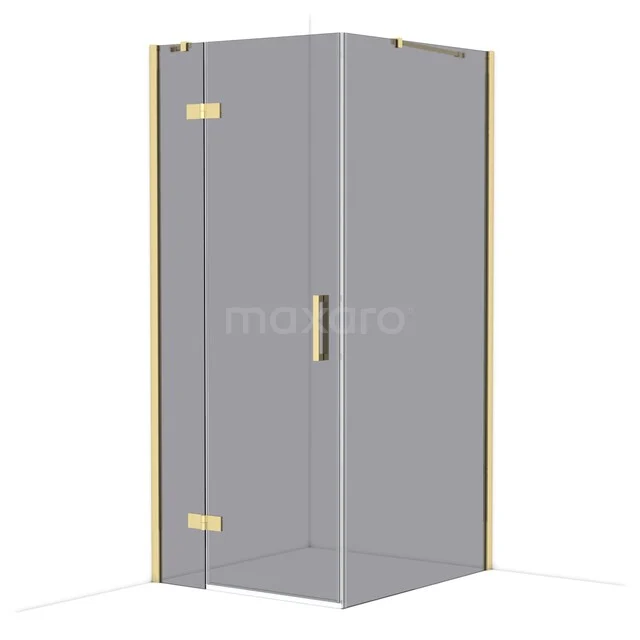 Diamond Shower enclosure | 100x90 cm Glossy light gold Smoke glass Pivot door Rectangle CDB213610411GLG Glass shower cabin with gold accents, corner design, ideal for a modern bathroom.