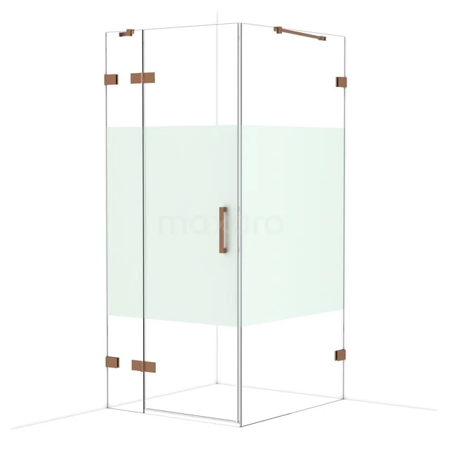 Corner shower with glass walls, brass hinges and handle, ideal for a modern and stylish bathroom.