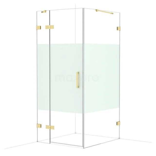 Diamond Douchecabine | 100x90 cm Glanzend lichtgoud Helder met matte strook Draaideur Rechthoek CDB213610423GLG