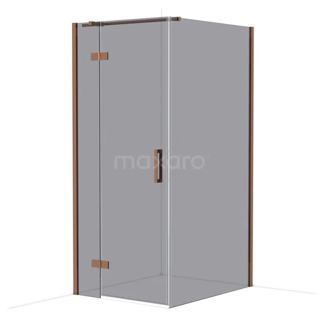 Hoekige glazen douchecabine met bronzen details, modern design, ideaal voor de badkamer; stevige constructie en stijlvol uiterlijk.