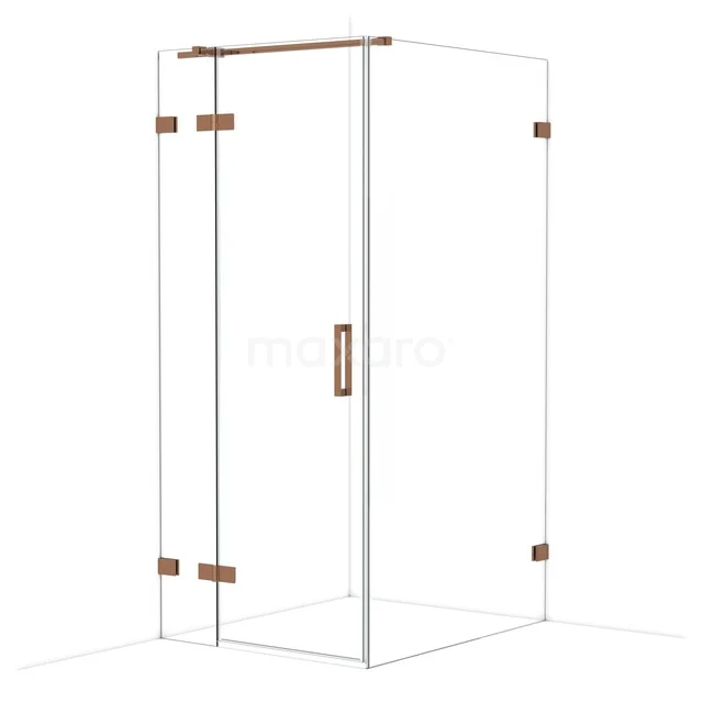 Shower cabin with clear glass, brass accents and sliding door, luxury design perfect for a modern bathroom.
