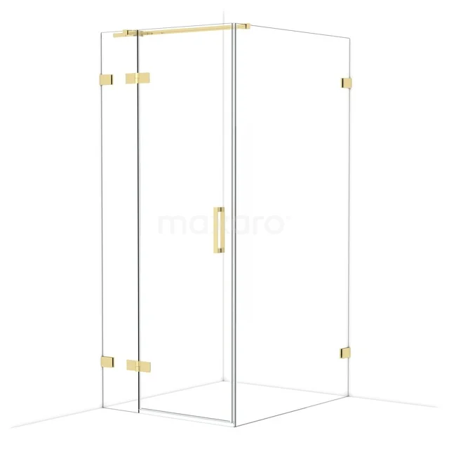 Diamond Shower enclosure | 110x90 cm Shiny light gold Clear glass Pivot door Rectangle CDB213611320GLG Glass shower cabin with gold-coloured hinges and handle, modern design, ideal for a stylish bathroom decor.
