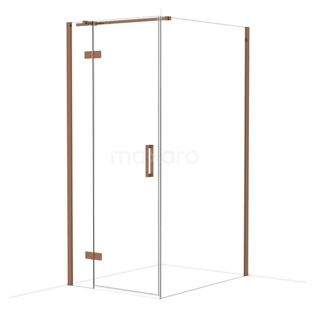 Glas Duschkabine mit Eckeinstieg, bronzefarbene Profile und Tür, stilvolles Design für moderne Bäder.