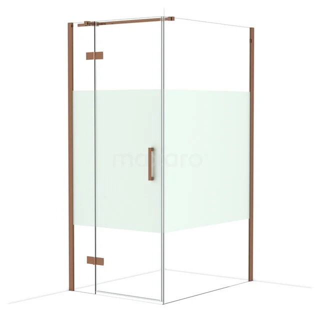 Diamond Shower enclosure | 120x90 cm Shiny copper Clear with matt strip Pivot door Rectangle CDB213612313GKP Glazen douchecabine met koperkleurige profielen, draaideur en modern design voor een stijlvolle badkamer inrichting.