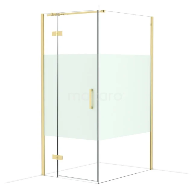 Glas Duschkabine mit goldfarbenen Details, schlankem Design und transparentem Glas, ideal für ein modernes Badezimmer.