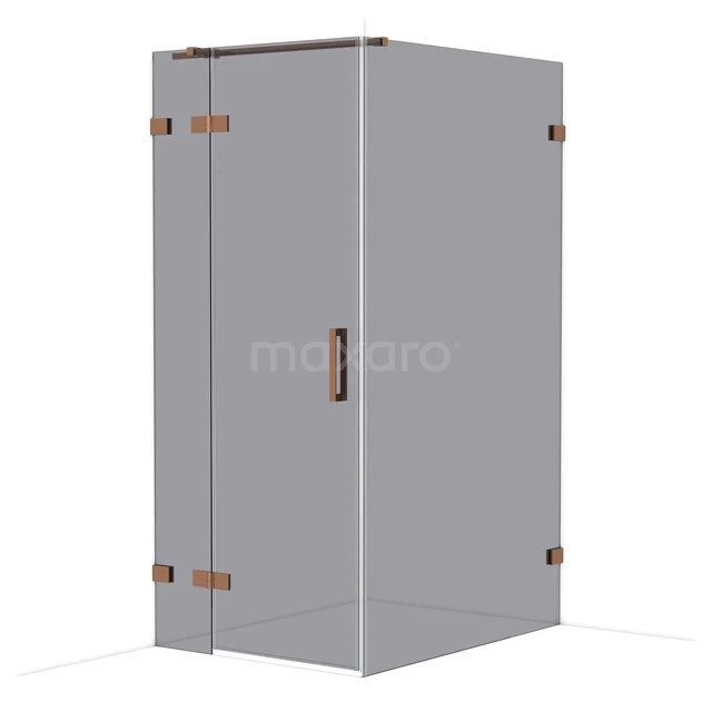 Diamond Shower enclosure | 120x90 cm Glanzend koper Smoke glass Pivot door Rectangle CDB213612321GKP Glazen douchecabine met hoekinstap, bronskleurige scharnieren en handgreep, ideaal voor een stijlvolle badkamer.