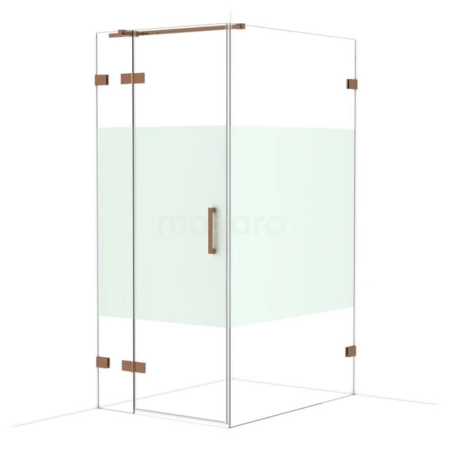 Glazen douchecabine met messing details, minimalistisch ontwerp en helder glas; perfect voor een moderne badkamer.