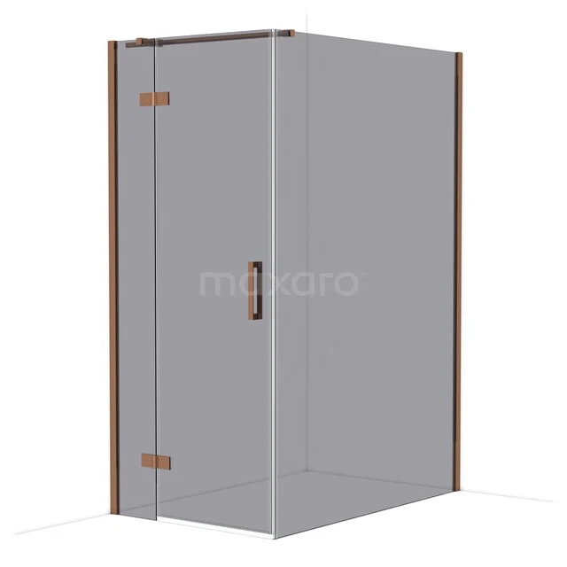 Shower cabin with corner entry, clear glass, bronze-coloured profiles, modern design for a stylish bathroom.