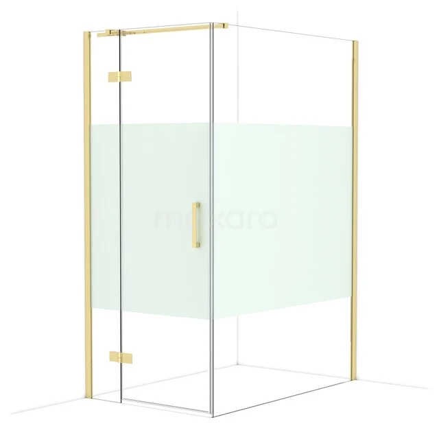 Diamond Douchecabine | 140x90 cm Glanzend lichtgoud Helder met matte strook Draaideur Rechthoek CDB213614313GLG