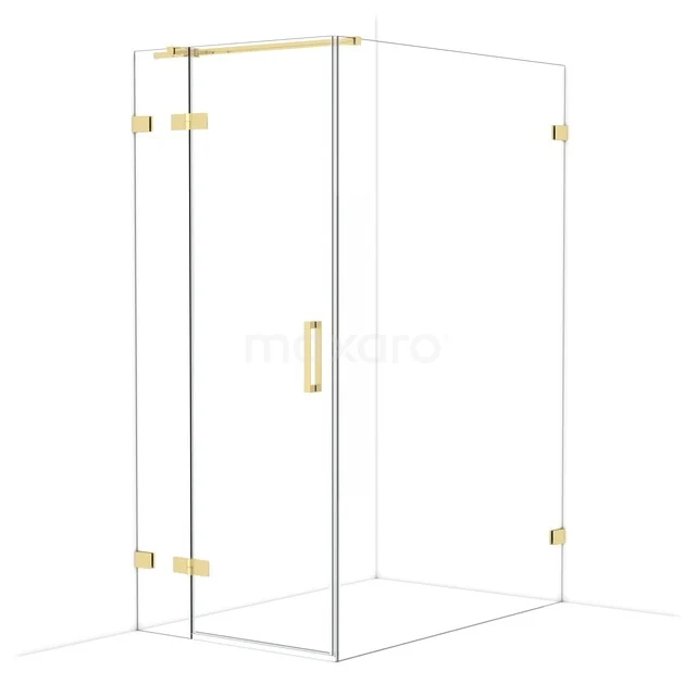 Glas Duschkabine mit goldfarbenen Akzenten, schlankem Design und minimalistischer Verarbeitung für einen luxuriösen Badezimmerstil.