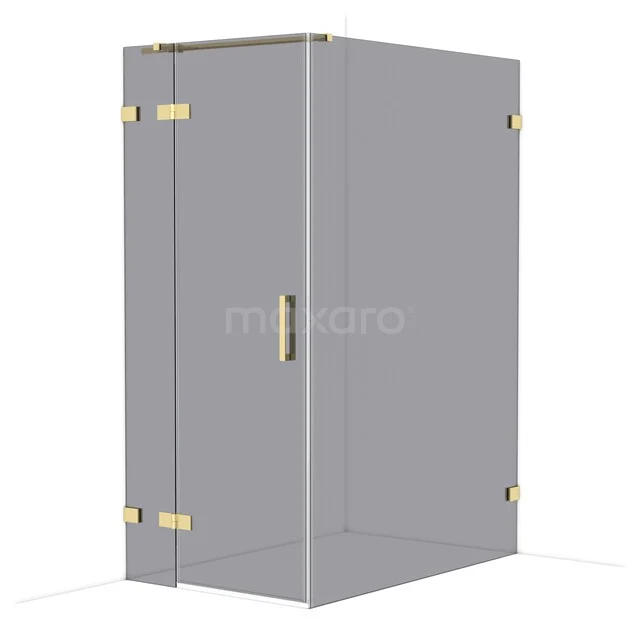 Diamond Shower cabin | 140x90 cm Shiny light gold Smoke glass Pivot door Rectangle CDB213614321GLG Glass shower cabin with gold-coloured hinges and handle, modern design for bathroom decor.