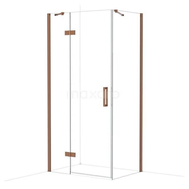 Diamond Shower cabin | 100x70 cm Shiny copper Clear glass Pivot door Rectangle CDB214607410GKP Stylish shower cabin with glass and copper accents, suitable for a modern bathroom.