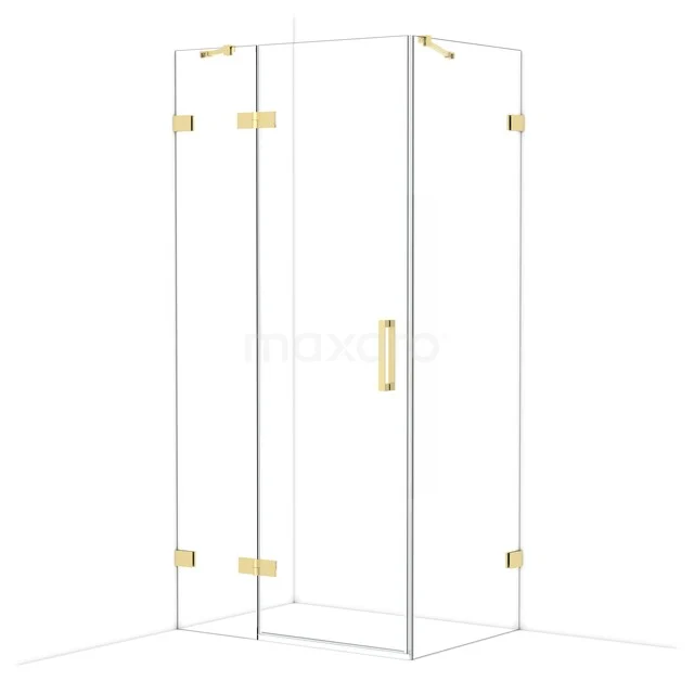Diamond Shower enclosure | 100x70 cm Shiny light gold Clear glass Pivot door Rectangle CDB214607420GLG Corner shower cabin with clear glass, brass hinges and door handle, modern bathroom style.