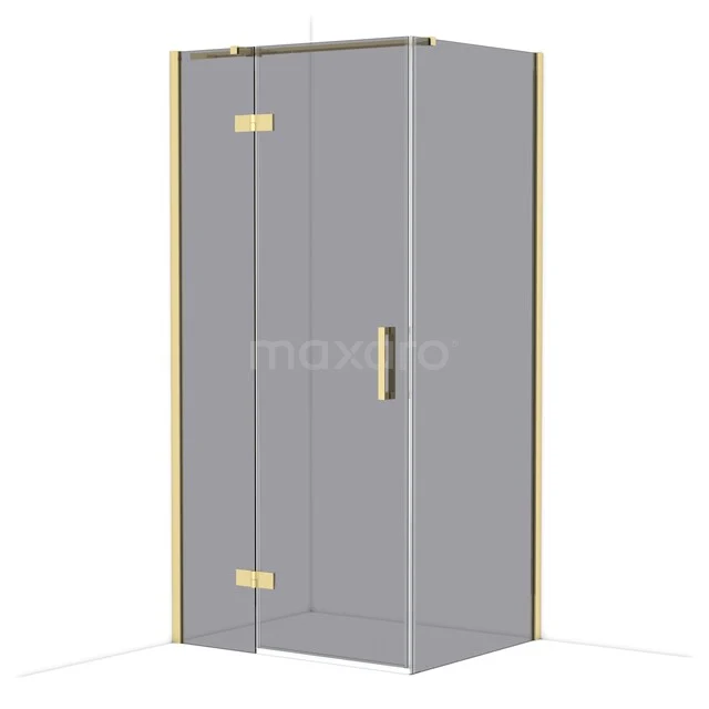 Diamond Shower enclosure | 100x80 cm Shiny light gold Smoke glass Pivot door Rectangle CDB214608311GLG Glass shower cabin with matte gold accents, corner model, equipped with a sturdy handle and minimalist design.