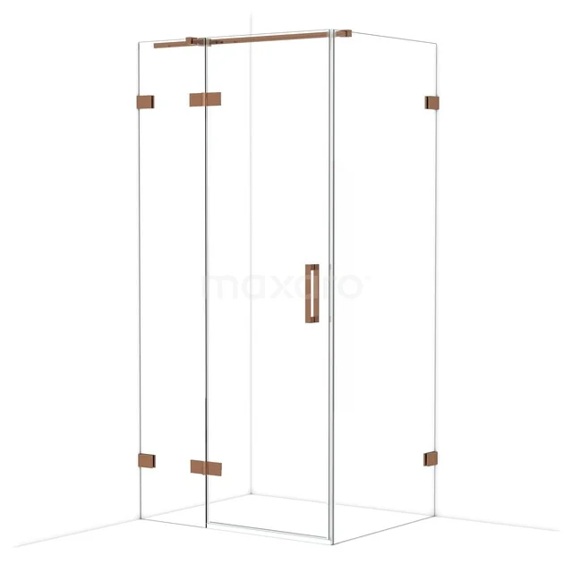 Diamond Shower enclosure | 100x80 cm Shiny copper Clear glass Pivot door Rectangle CDB214608320GKP Douchecabine met helder glas en koperkleurige accenten, geschikt voor een moderne badkamerstijl.