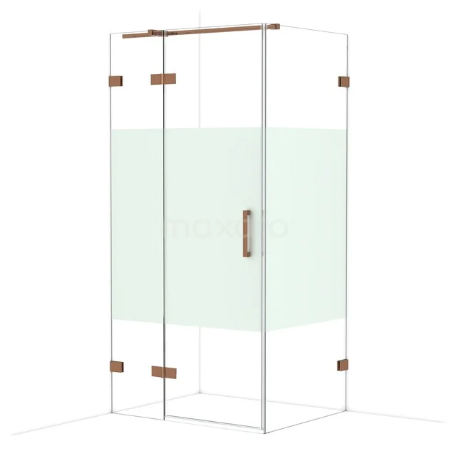 Diamond Shower cabin | 100x80 cm Shiny copper Clear with matt strip Pivot door Rectangle CDB214608323GKP Glass shower cabin with bronze accents, corner installation and minimalist design, ideal for a modern bathroom.