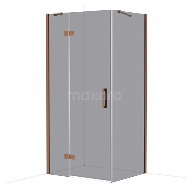 Duschkabine mit gläsernen Wänden, bronzefarbenen Scharnieren und Haltegriff, modernes Design für stilvolle Badezimmergestaltung.