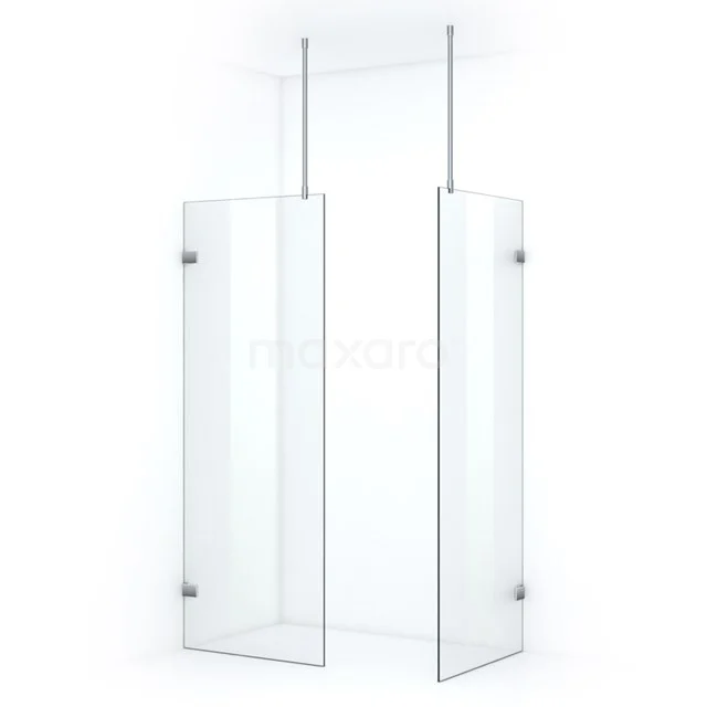 Quartz Walk-in shower | 80x80 cm Chrome Clear glass 2 fixed walls IQB0808700C Glass shower screen with transparent design, two panels and metal fixing, ideal for a modern bathroom.