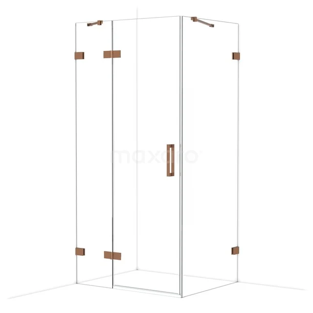 Glas Duschkabine mit kupferfarbenen Scharnieren, moderne quadratische Form, ideal für ein stilvolles Badezimmer.