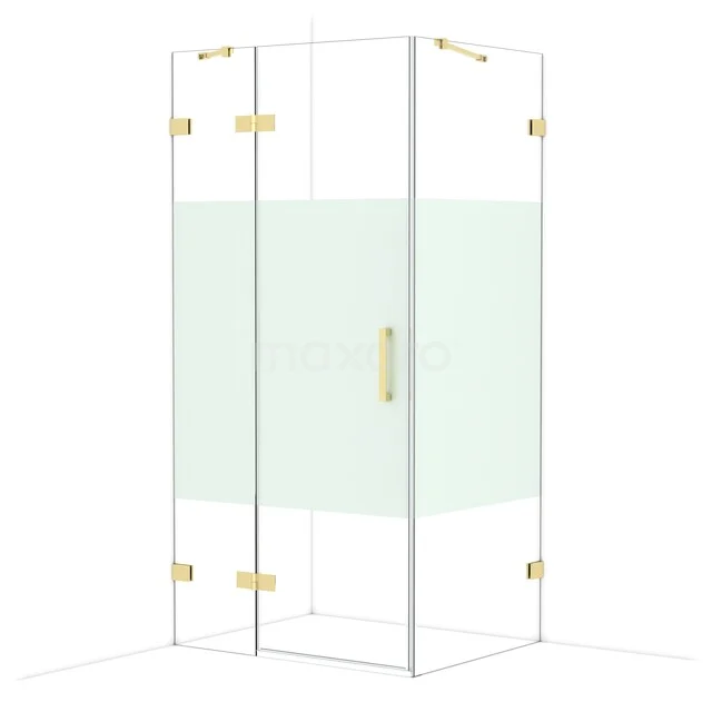 Douchecabine vierkant, glas met gouden accenten, elegant design voor moderne badkamers.
