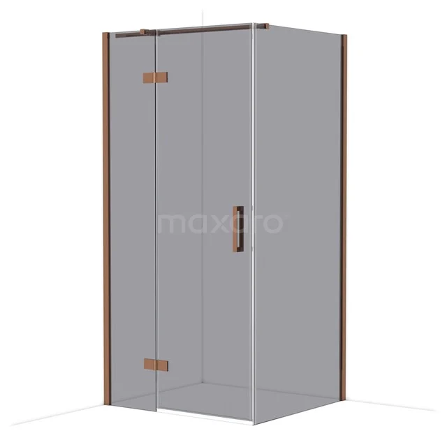 Diamond Duschkabine | 100x90 cm Glänzendes Kupfer Drehtür Rechteck CDB214609311GKP Eck-Duschkabine mit Glastüren und schwarzen Akzenten, moderner Stil, ideal für eine stilvolle Badezimmergestaltung.