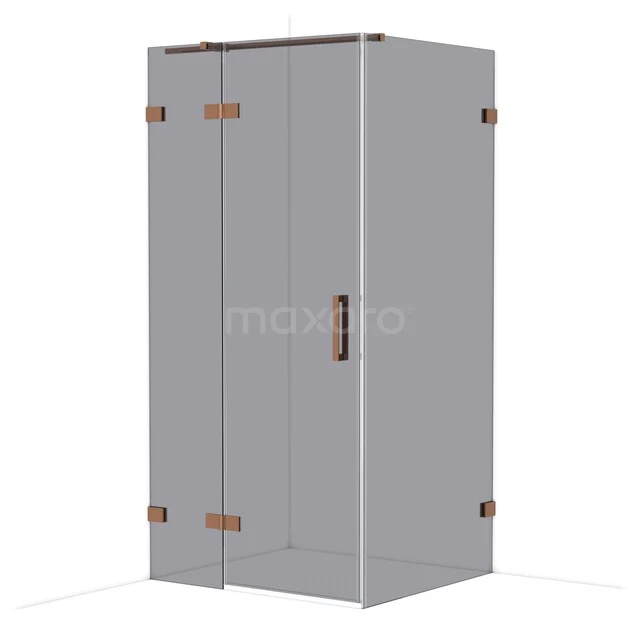 Grijze glazen douchecabine met messing scharnieren en modern design, perfect als stijlvolle toevoeging aan elke badkamer.