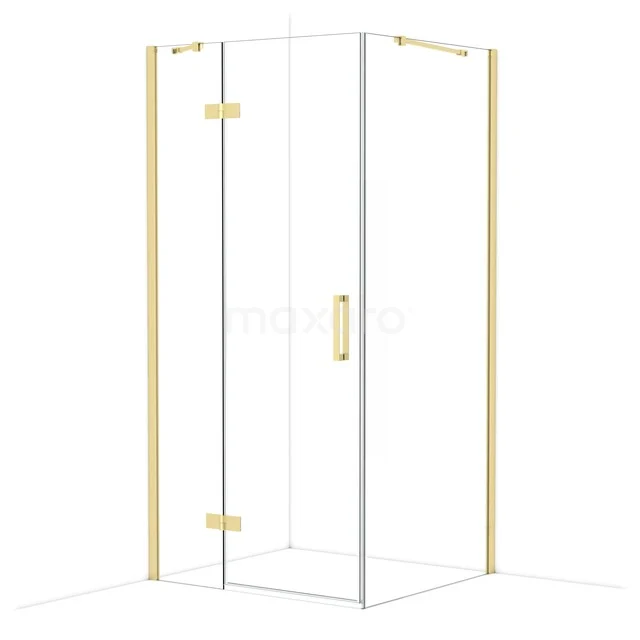 Diamond Duschkabine | 100x90 cm Glänzendes Hellgold Drehtür Rechteck CDB214609410GLG Duschkabine mit Eckeinstieg, Klarglas und Messingakzenten, ideal für ein modernes Badezimmer.