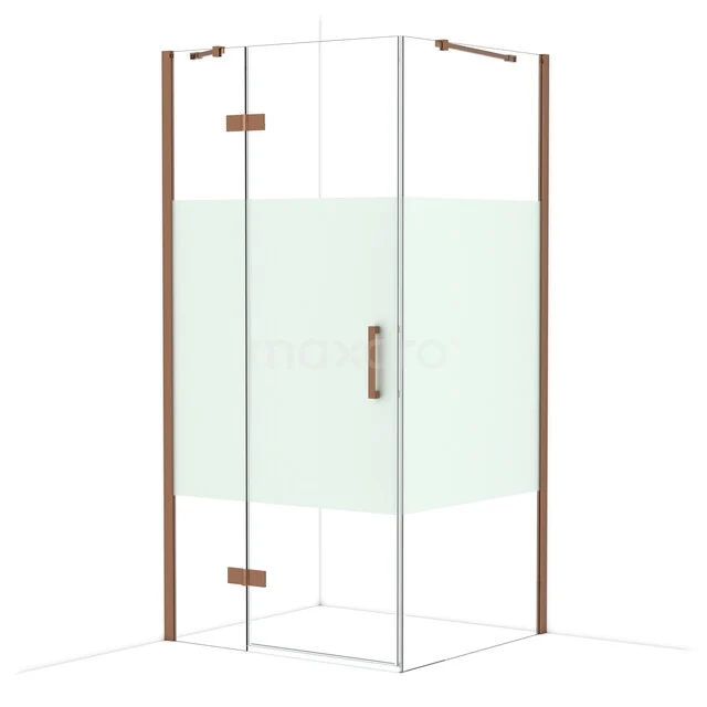 Douchecabine hoekmodel met glazen deuren, metalen accenten en een strak houten frame, ideaal voor elke moderne badkamer.