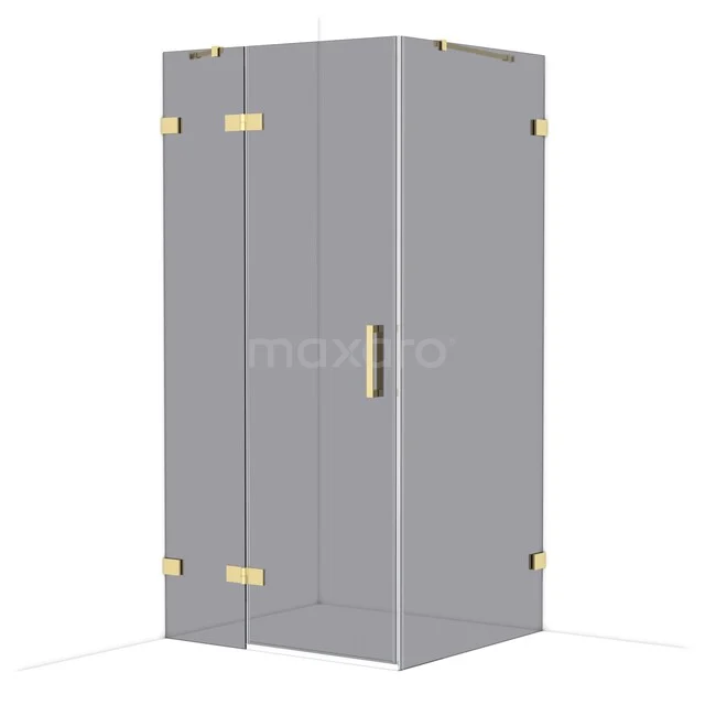 Diamond Duschkabine | 100x90 cm Glänzendes Hellgold Drehtür Rechteck CDB214609421GLG Graue Glaskabine mit goldfarbenen Scharnieren und Haltegriff, modernes Design für ein stilvolles Badezimmer.