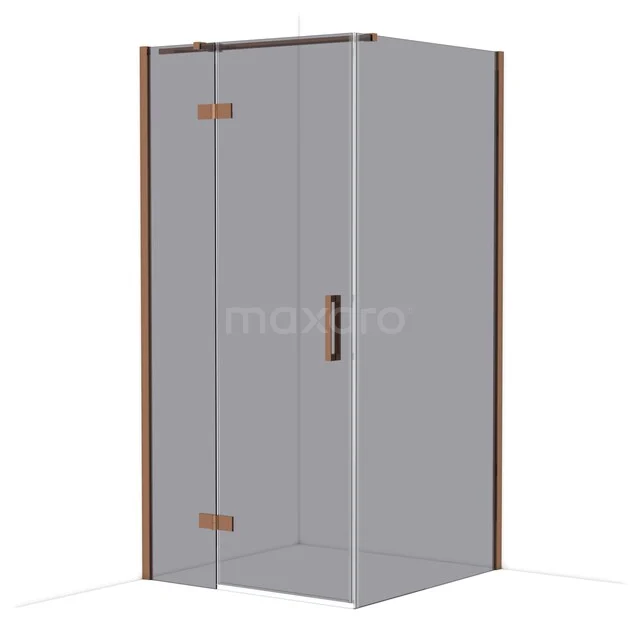 Diamond Shower enclosure | 100x100 cm Glanzend koper Smoke glass Pivot door Square CDB214610311GKP Glazen douchecabine met bronzen scharnieren, strakke vierkante vorm en modern design, perfect voor een luxe badkamer.