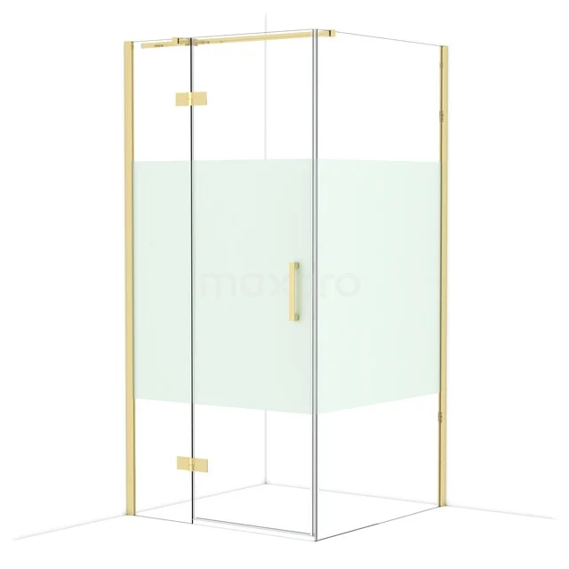 Diamond Douchecabine | 100x100 cm Glanzend lichtgoud Helder met matte strook Draaideur Vierkant CDB214610313GLG