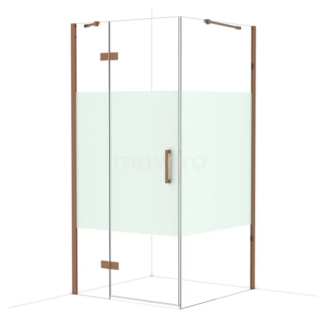 Glass shower cabin with a square design, wooden details and frosted glass, ideal as a stylish addition to the bathroom.