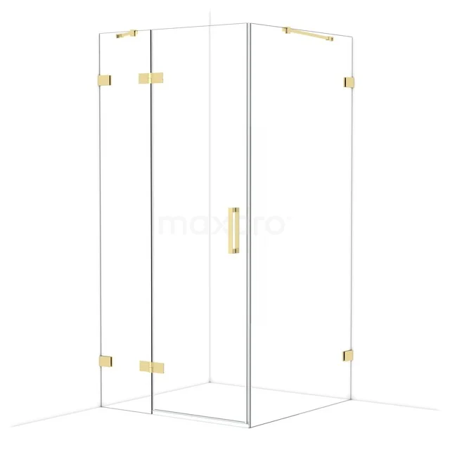 Duschkabine mit gläsernen Wänden und goldenen Akzenten, ideal als elegante Ergänzung zum modernen Badezimmer.