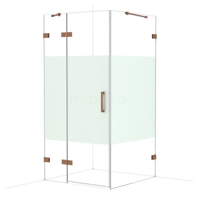 Diamond Douchecabine | 100x100 cm Glanzend koper Helder met matte strook Draaideur Vierkant CDB214610423GKP