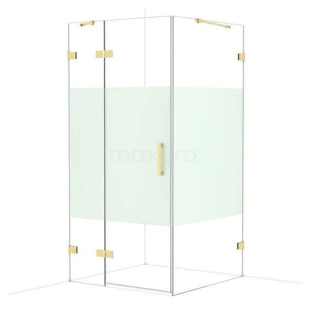 Glas Duschkabine mit mattglas und goldfarbigen Scharnieren, perfekt für ein modernes Badezimmer.