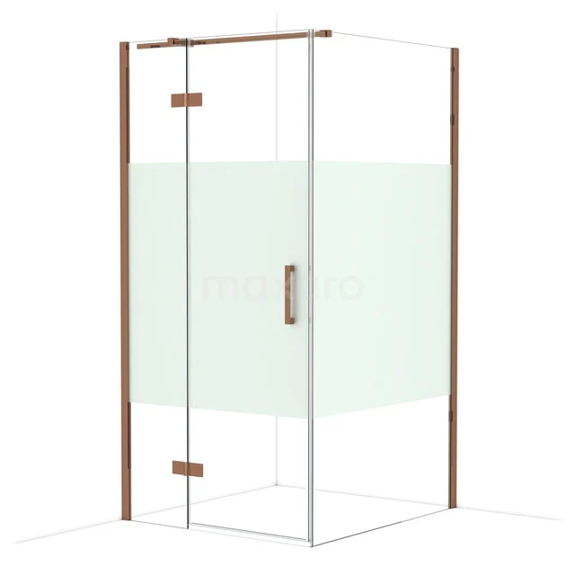 Glas Duschwand mit bronzefarbenen Profilen und satiniertem Glasdetail, perfekt für ein stilvolles und modernes Badezimmer.