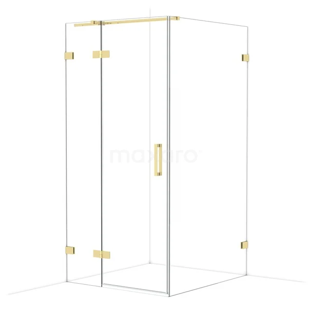 Glas Duschkabine mit goldfarbenen Scharnieren und Haltegriff, luxuriöses Design für moderne Bäder.