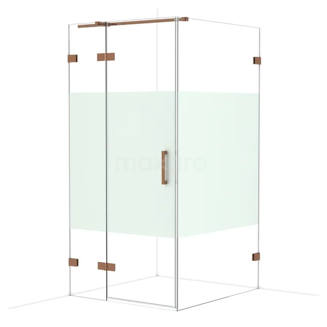 Diamond Douchecabine | 110x100 cm Glanzend koper Helder met matte strook Draaideur Rechthoek CDB214611323GKP