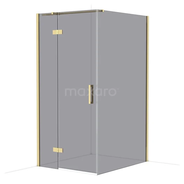 Glazen douchecabine met gouden accenten, hoekmodel, ideaal voor een luxe badkamer.