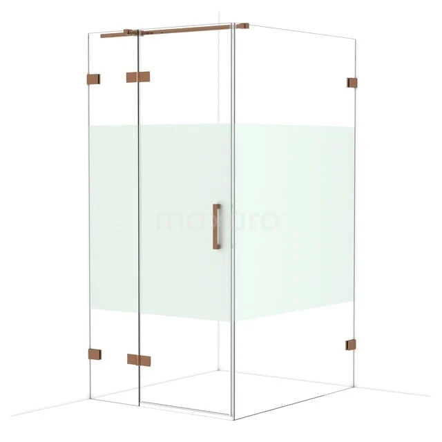 Glazen douchecabine met hoekinstap, transparant glas en messing details, ideaal voor een stijlvolle badkamer.