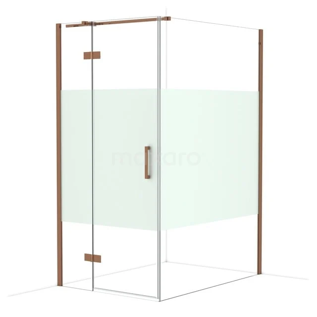 Glazen douchewand met deur, bronskleurige details, modern design; ideaal als stijlvolle toevoeging in de badkamer.