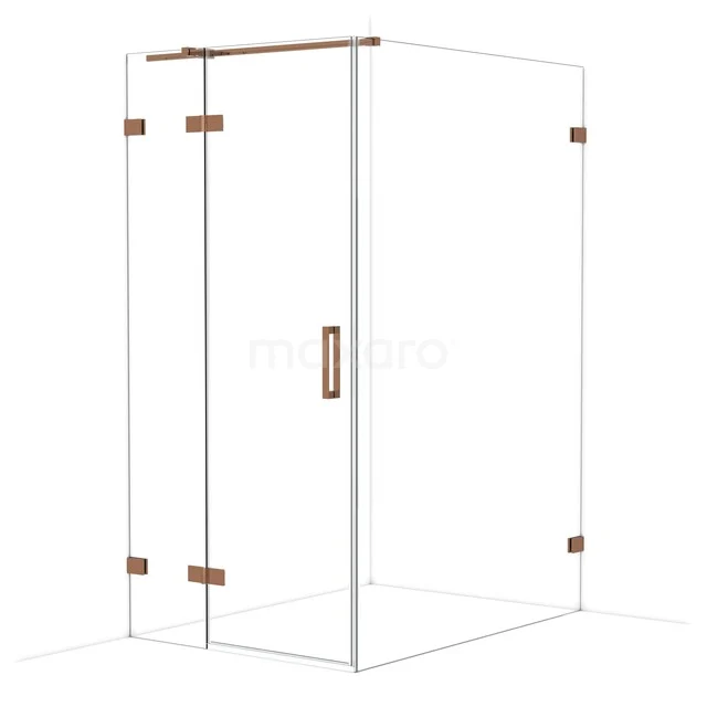 Diamond Shower cabin | 140x100 cm Shiny copper Clear glass Pivot door Rectangle CDB214614320GKP Glass shower cabin with copper-coloured accents, sleek design and spacious entrance, ideal for a modern bathroom.