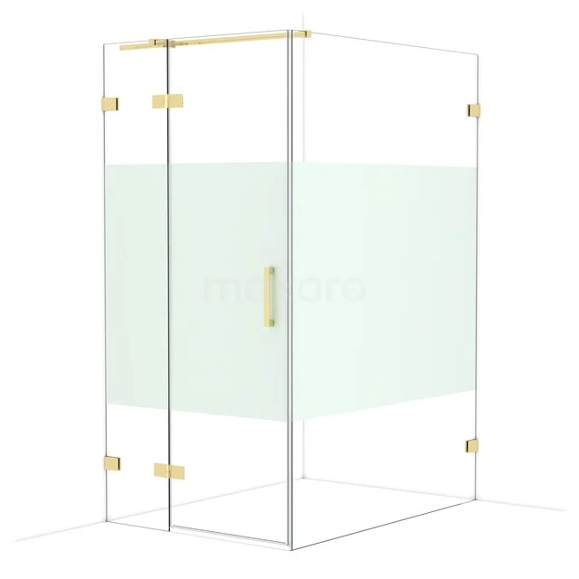 Diamond Shower enclosure | 140x100 cm Glossy light gold Clear with matt strip Pivot door Rectangle CDB214614323GLG Glazen douchecabine met mat glazen middenstrook, gouden scharnieren en handgreep, luxe toevoeging voor elke badkamer.