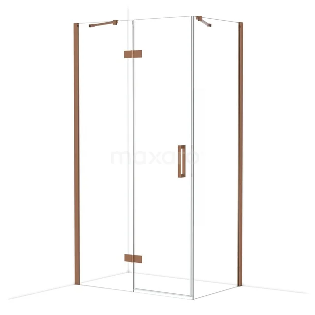 Sleek glass shower cabin with copper-coloured accents, modern appearance and suitable for any stylish bathroom.