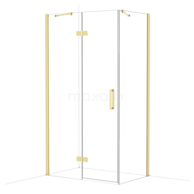 Diamond Shower enclosure | 110x70 cm Shiny light gold Clear glass Pivot door Rectangle CDB216507410GLG Glass corner shower cabin with gold finish and luxury hinges, perfect for a modern bathroom.