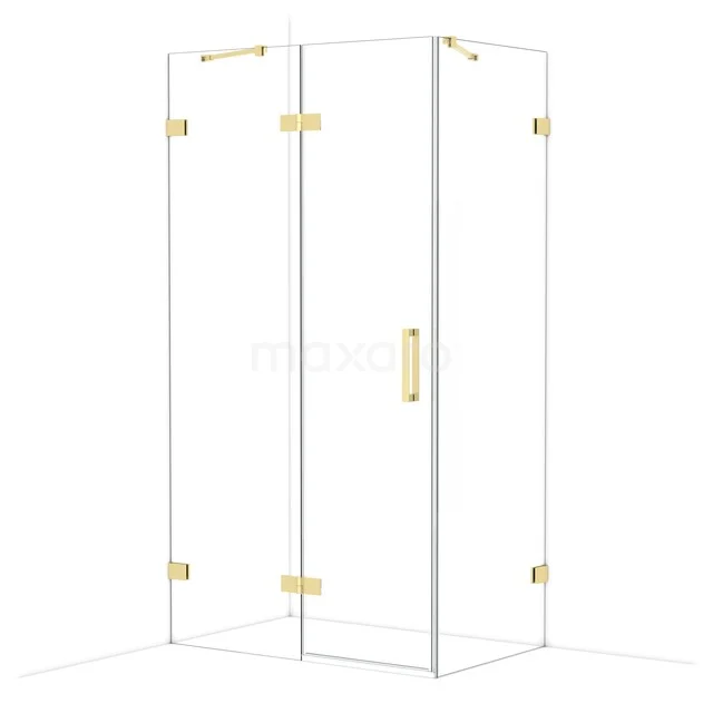 Diamond Shower cabin | 110x70 cm Shiny light gold Clear glass Pivot door Rectangle CDB216507420GLG Glass shower cabin with gold-coloured hinges and handle, sleek and modern design for a stylish bathroom.