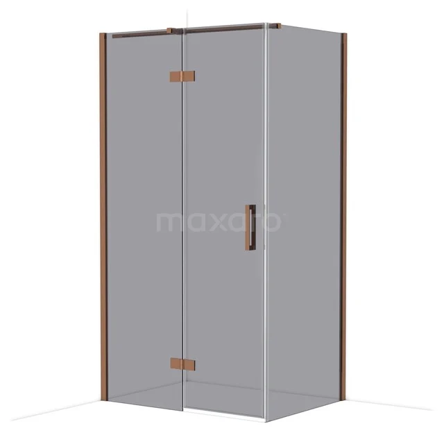 Grey shower cabin with glass doors, wooden accents and a modern style, ideal for a stylish bathroom.