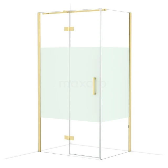 Diamond Shower cabin | 110x80 cm Shiny light gold Clear with matt strip Pivot door Rectangle CDB216508313GLG Luxury shower cabin, rectangular, with gold-coloured frame and transparent glass; modern design for any bathroom.
