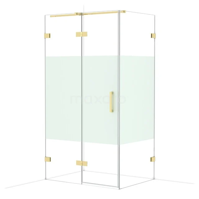 Glas Duschkabine mit goldenen Scharnieren und Haltegriff, modernes und elegantes Design für luxuriöse Bäder.