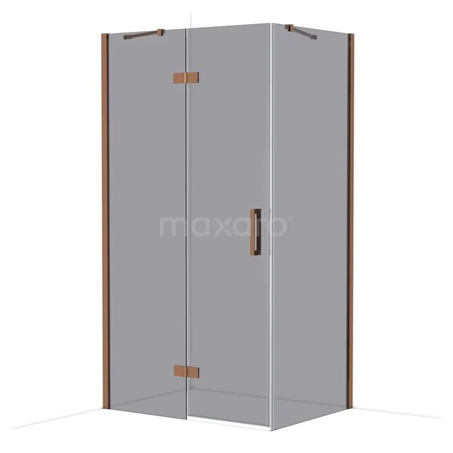 Hoekdouchecabine met helder glas, mat zwarte accenten en draaideur, perfecte stijlvolle toevoeging aan de moderne badkamer.